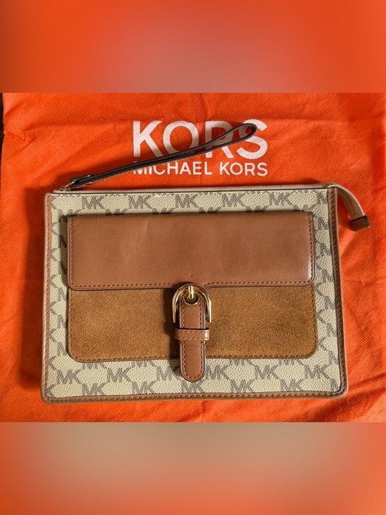 Michael Kors Handbags - Michael Kors Cooper MK Logo Wristlet - Tan